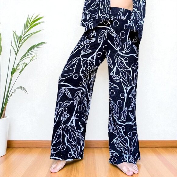 Chalet et ceci USA made botanical leaf bamboo blend 2 pc set kimono & pants S/M - Picture 4 of 14